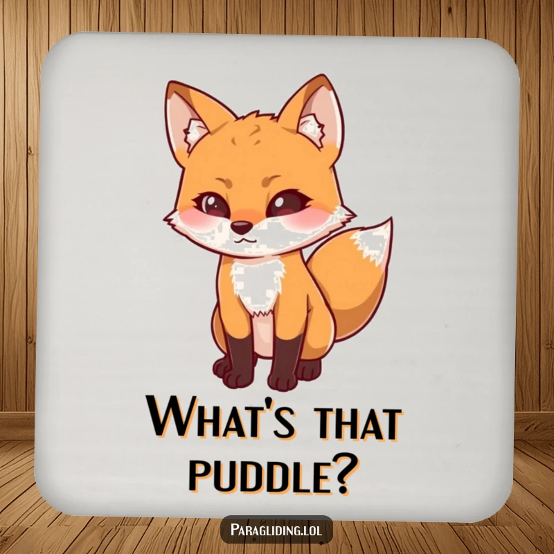 Funny drink coasters with a determined fox looking downwards with curiosity, offering thoughtful protection, perfect funny gift set.