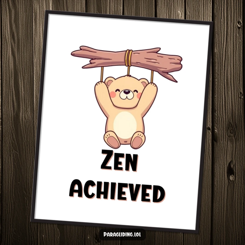 Funny bear poster of a proud bear peacefully suspended in the air, creating a humorous and tranquil wall art piece.