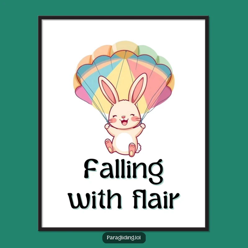 Funny Bunny Parachute Poster - Joyful Cartoon Wall Art for Adventurous Vibes