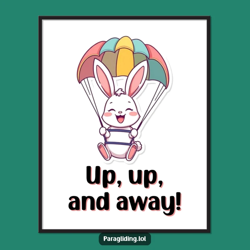 Funny Cheerful Bunny Paraglider Poster - Whimsical Wall Art for Happy Spaces