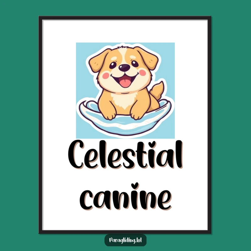 Funny Floating Dog Poster - Serene Beam, Wall Art for Peaceful Spaces