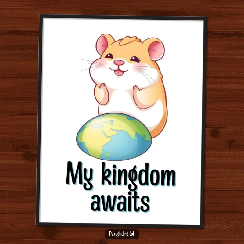 Funny hamster poster of a smiling hamster looking down at the world, creating a cheerful and humorous art piece.