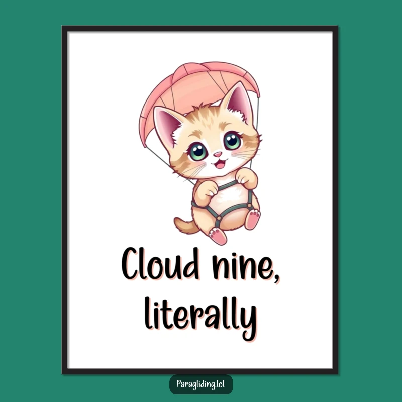 Funny Kitten Paragliding Poster: Adorable Wall Art for a Dash of Adventure