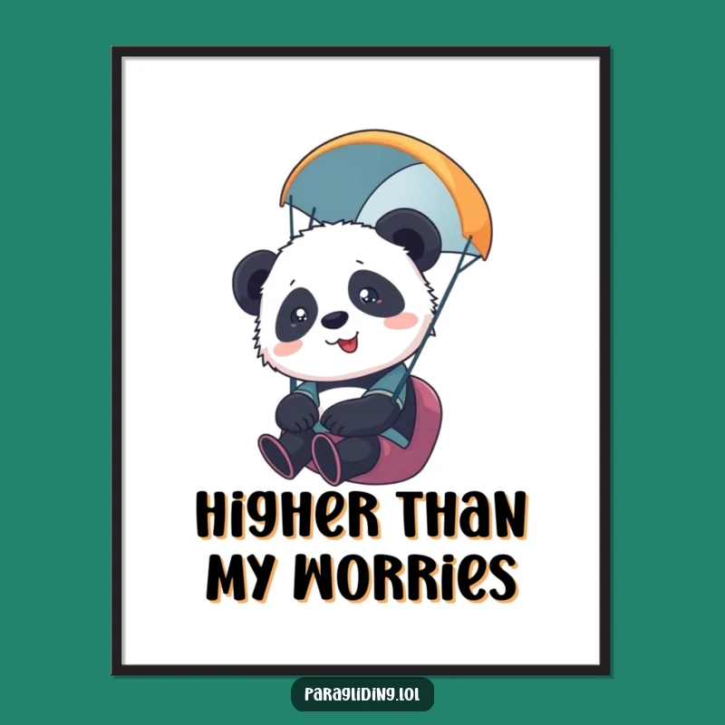 Funny Panda Paragliding Poster - Adorable Wall Art for a Laugh