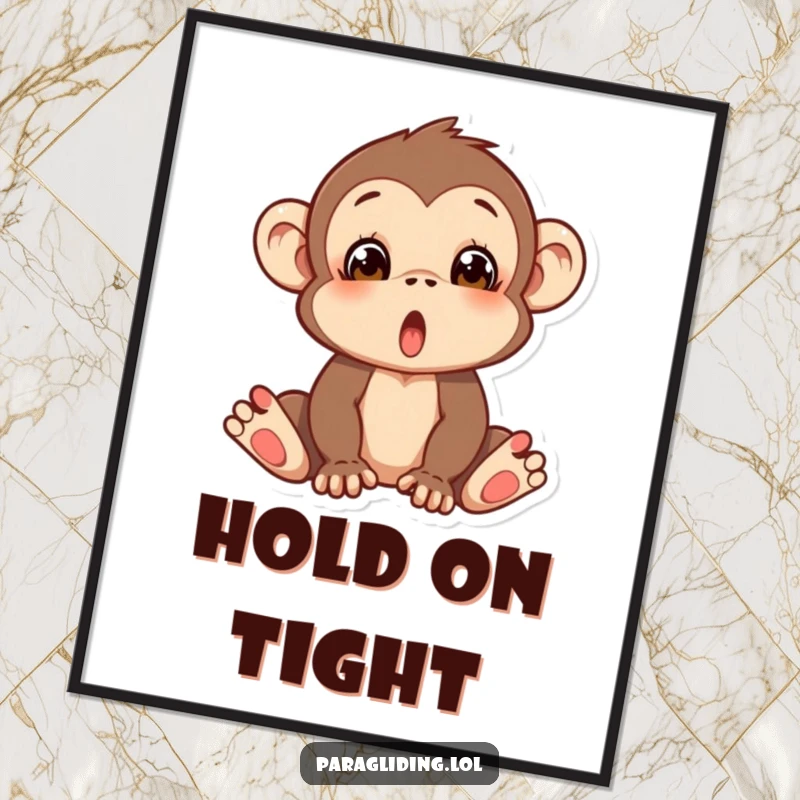 Funny poster of a silly monkey with a wide-eyed, surprised look, appearing as if it’s about to fall over.