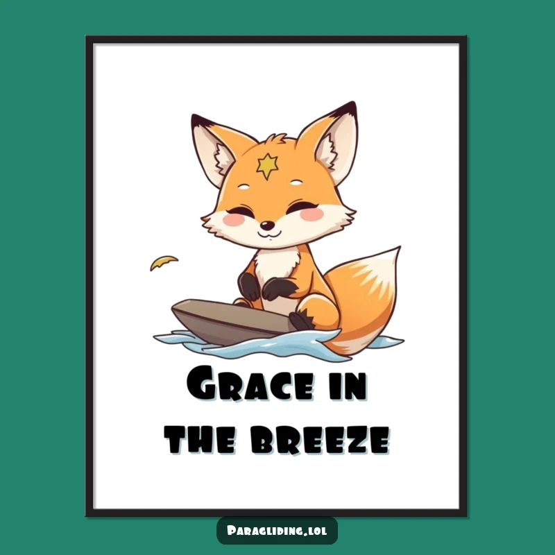 Funny Fox Paraglider Poster: Serene Feline Flight Art Gift