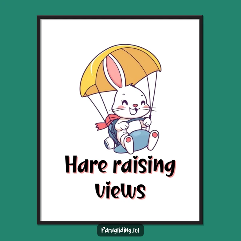 Funny Bunny Paragliding Poster: Bold Wall Art for Daredevils & Funny Gift.