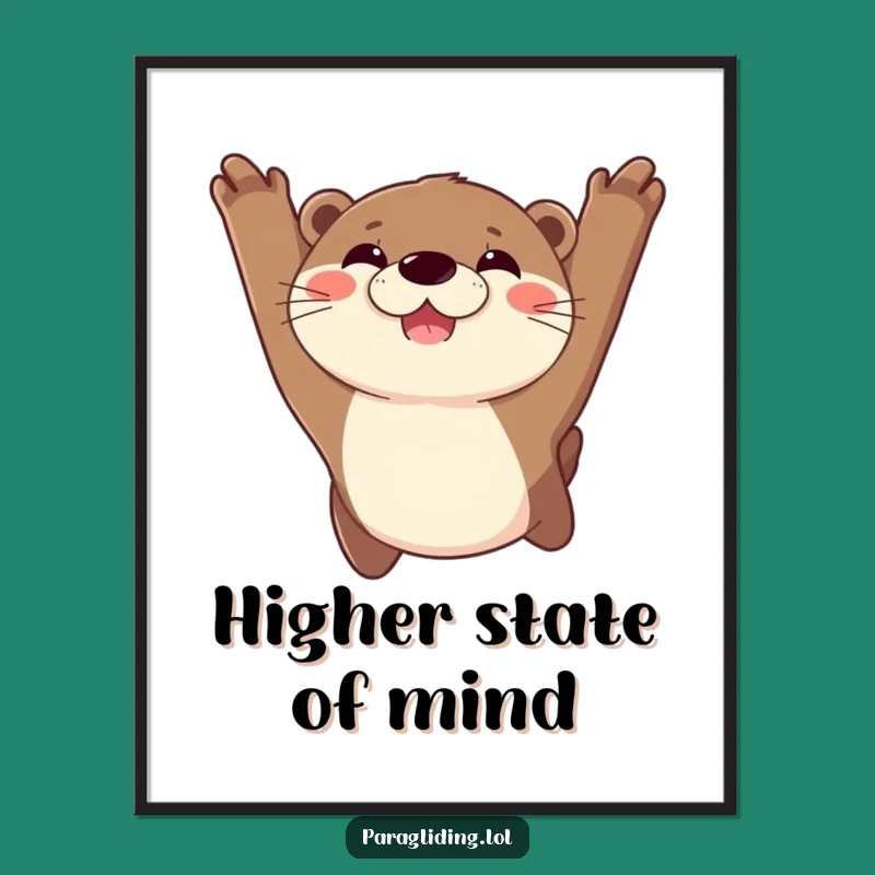 Funny Joyful Otter Poster: Hilarious Sky Soaring Art Print Décor