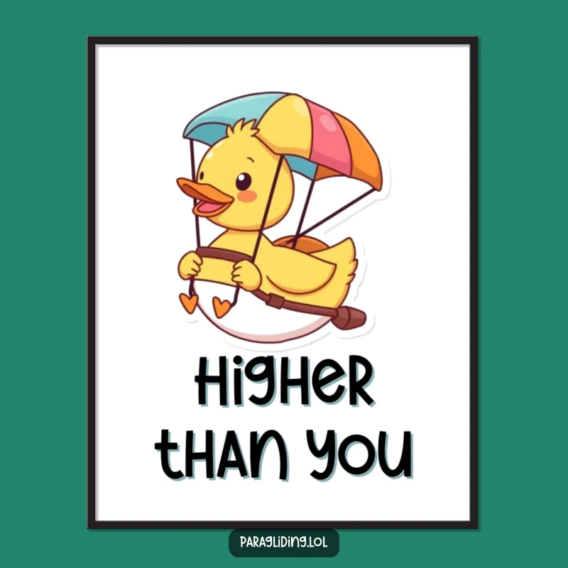 Funny Cheerful Duck Paragliding Poster: Decorate with Airborne Joy