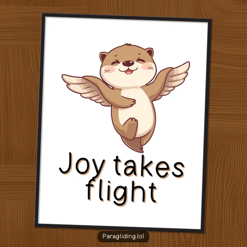Funny poster of a giggling otter gracefully dancing as it flies through the air, bringing airborne joy to walls.
