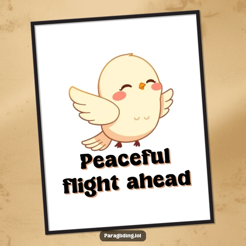 Funny smiling bird peacefully drifting on wind currents on a poster. Calm wall art and a great funny gift.