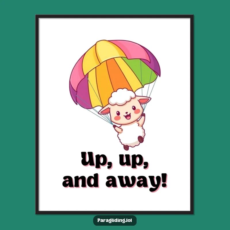 Funny Sheep Paraglider Art Poster: Joyful Sky Scene, Perfect Decor Gift