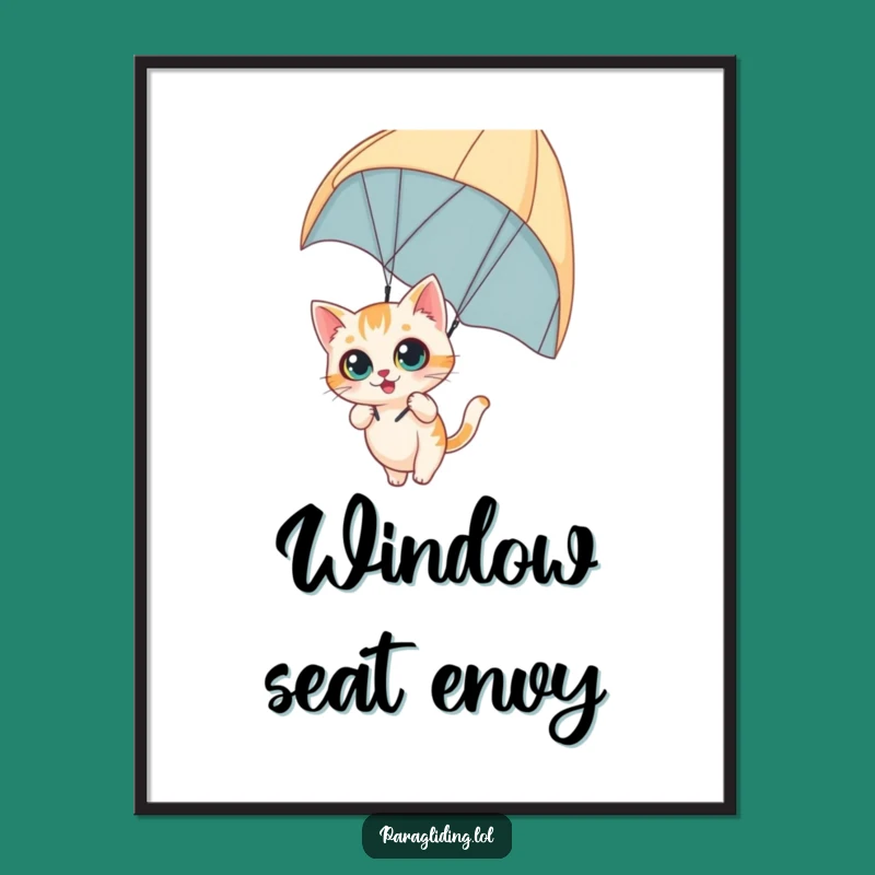 Funny Curious Cat Poster: Paraglider Adventure Art for Thrilling Decor