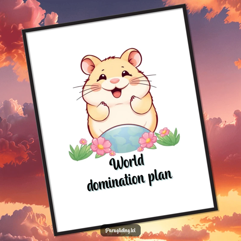 Funny poster of a happy hamster looking down at the world, creating a humorous and whimsical visual for any wall.