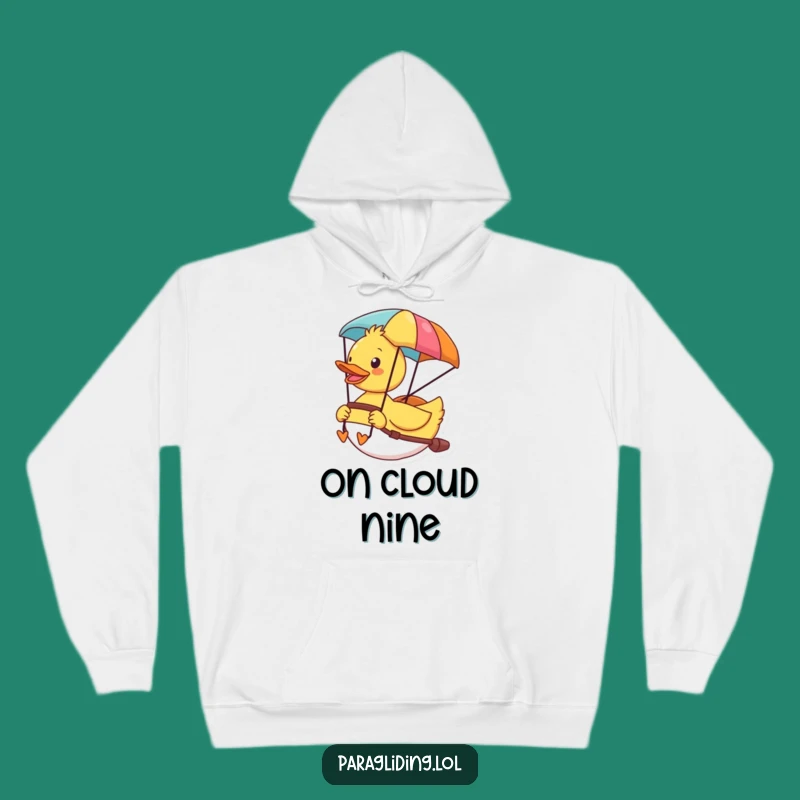 Cozy Funny Cheerful Duck Paragliding Hoodie: Adventure in Comfort