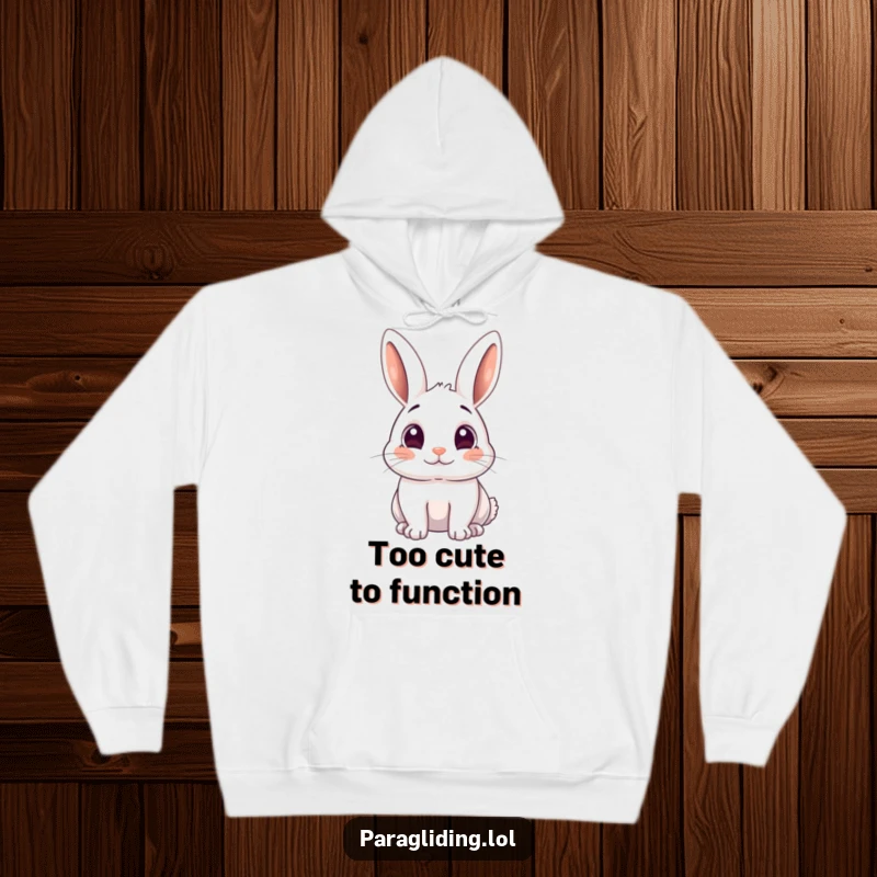 Funny hoodie showcasing a playful rabbit peering down with comically large, astonished eyes.