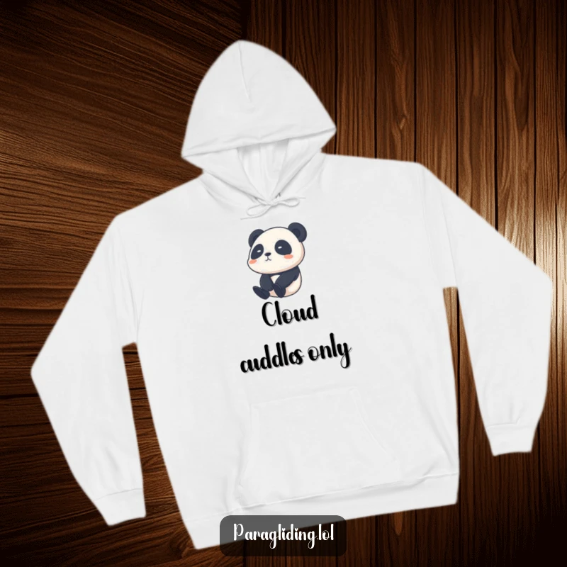 Funny shy panda hoodie, featuring a shy panda calmly drifting through the sky, offering warmth and cuteness.