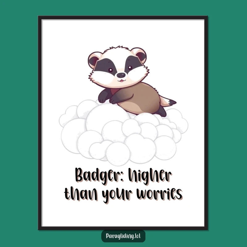 Free Printable Wall Art: Graceful Badger Cloud Glide - Funny Downloadable Art