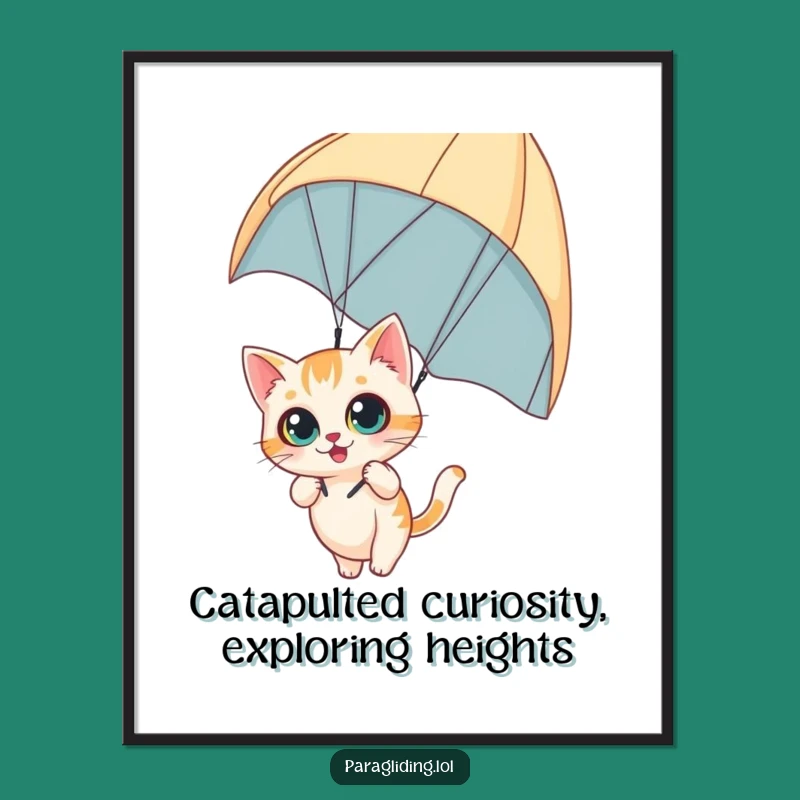 Funny Free Printable Wall Art: Curious Cat Paraglider Decor