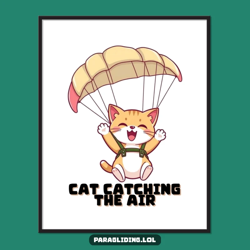 Free Printable Wall Art: Giggling Cat Paragliding Poster Downloadable Gift