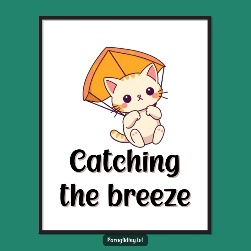 Funny Free Printable Cat Paragliding Wall Art: Peaceful Downloadable Decor for Calm Spaces!