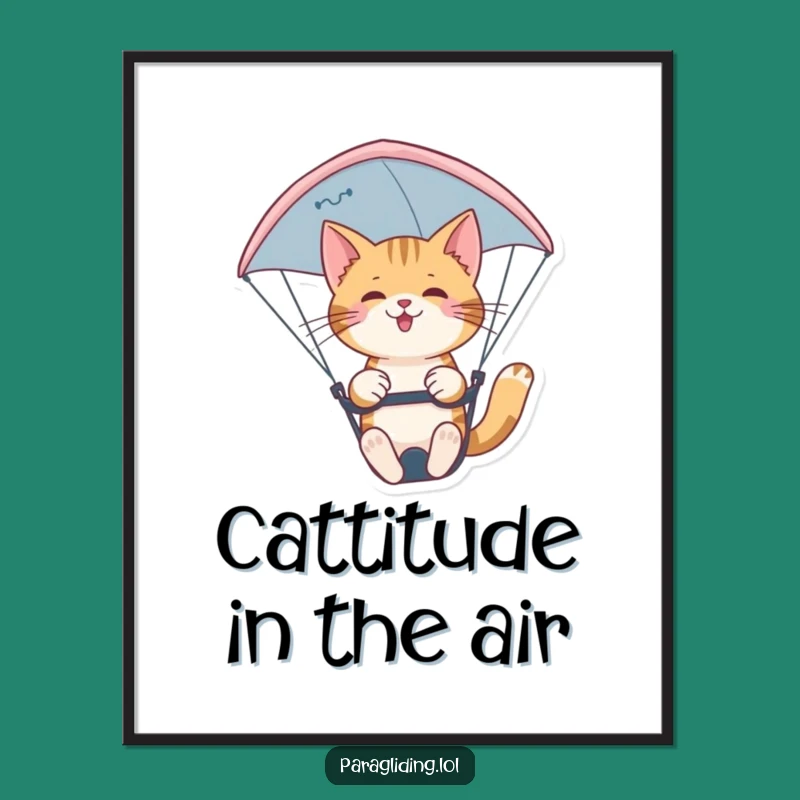 Free Printable Wall Art: Confident Cat Paragliding - Funny Downloadable Decor