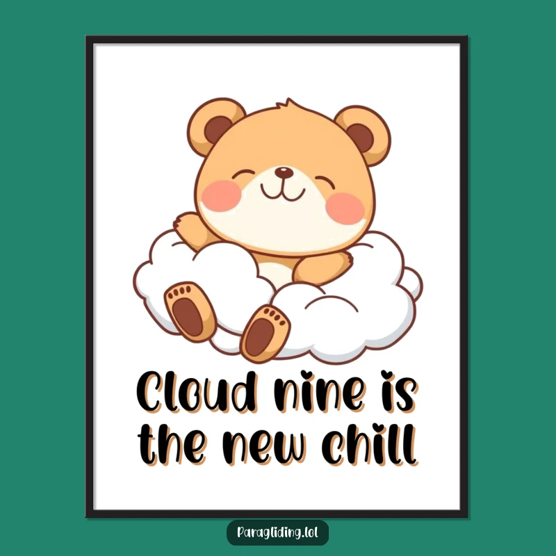 Free Printable Wall Art: Delighted Bear Cloud Drifting Funny Downloadable Art