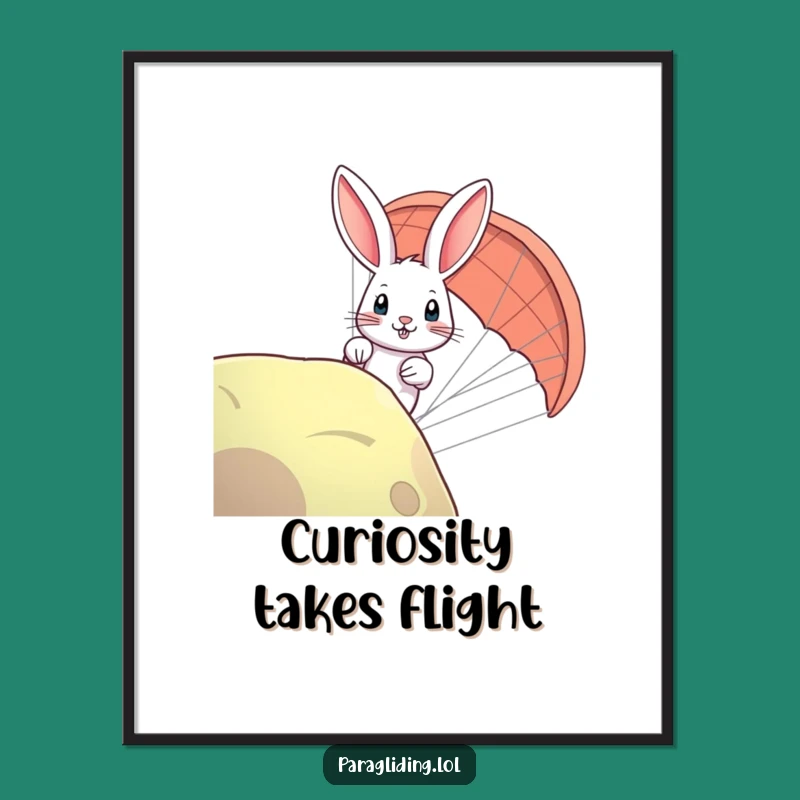Free Printable Wall Art: Curious Rabbit Peek Paragliding Funny Downloadable Piece