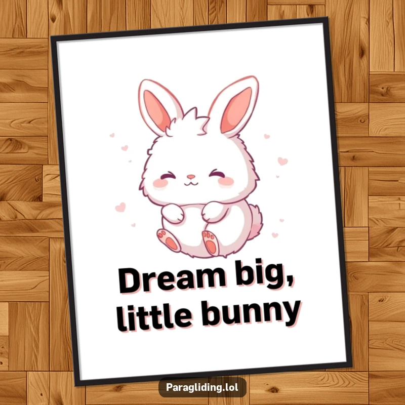 Funny Free Printable Wall Art: A fluffy bunny floating in the clouds with closed eyes and a dreamy expression, creating calming decor.