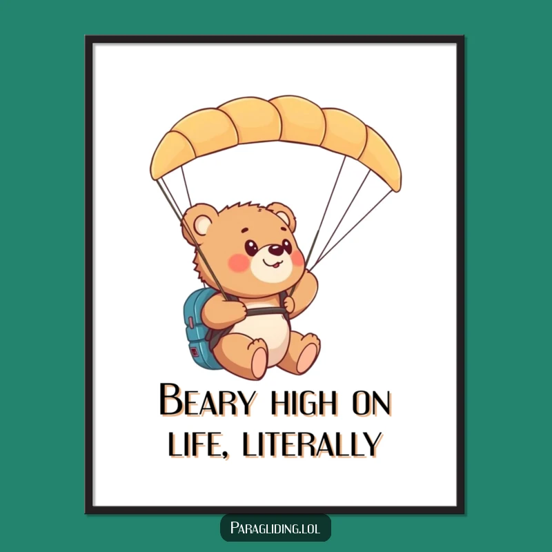 Free Printable Bear Cub Paraglider Wall Art: Funny Cub Downloadable Art Gift!