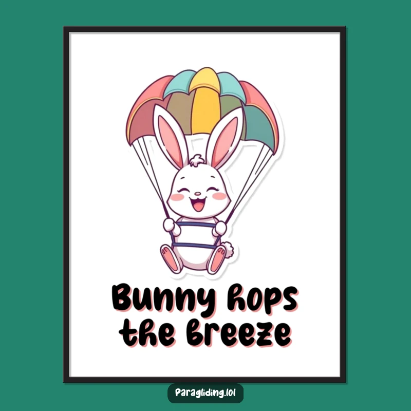Free Printable Wall Art: Cheerful Bunny Paragliding Poster Downloadable Gift