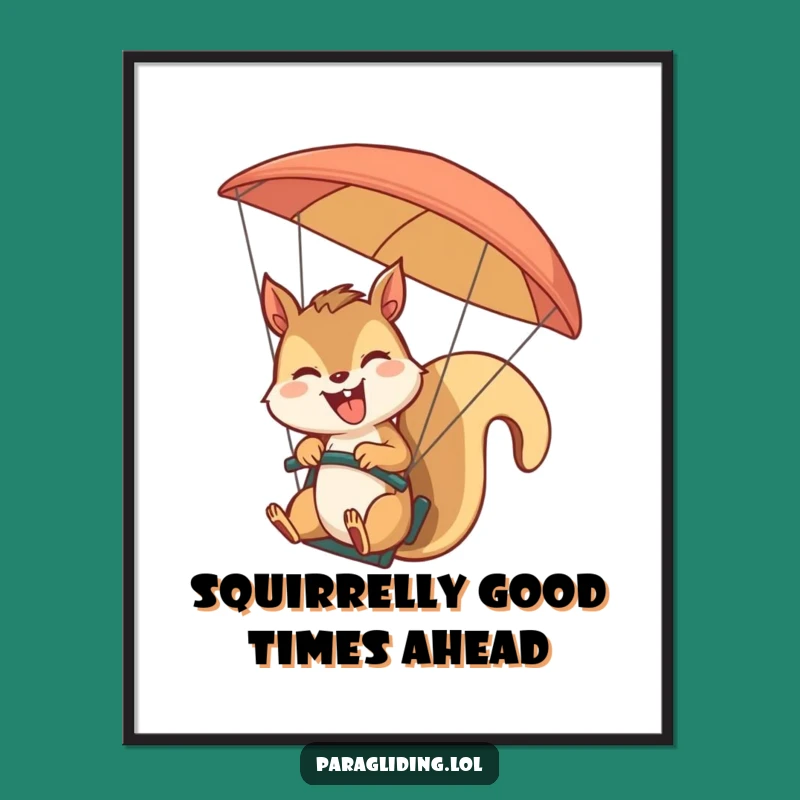 Free Printable Wall Art: Giggling Squirrel Paragliding - Funny Downloadable Decor