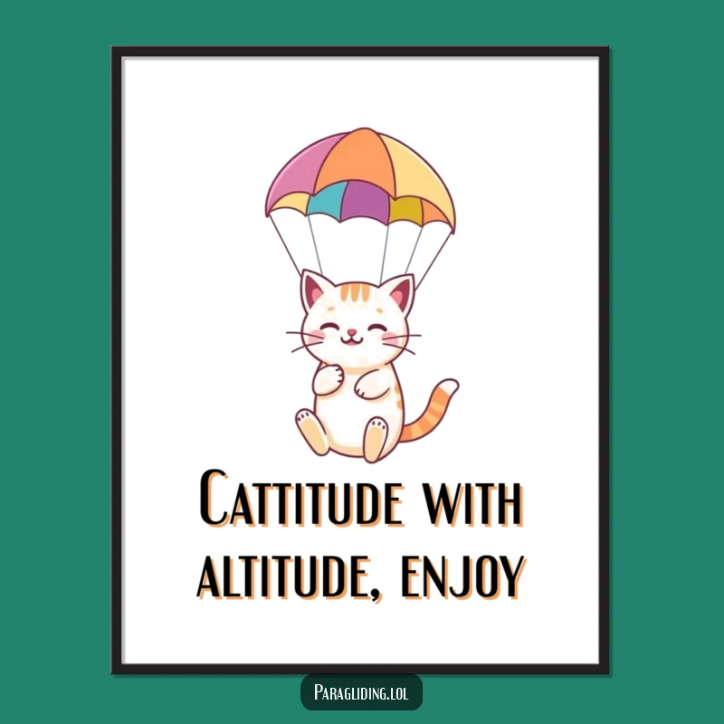 Free Printable Wall Art: Happy Cat Paragliding - Whimsical Downloadable Art