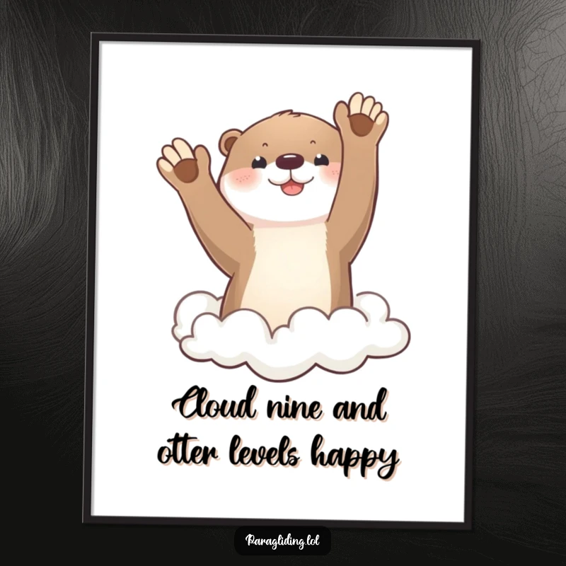 Funny Free Printable Wall Art: A joyous otter waving enthusiastically from high above the clouds, bringing smiles. Downloadable decor.