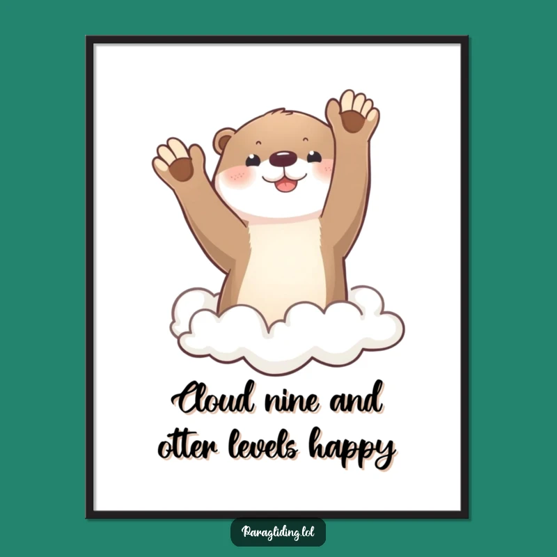 Free Printable Wall Art: Playful Otter Cloud Waving! Downloadable Funny Art Gift