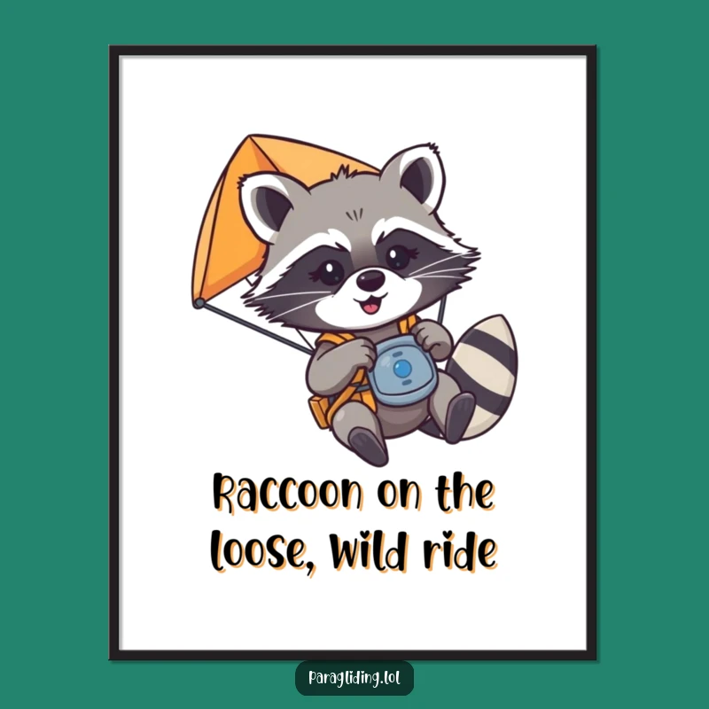 Free Printable Wall Art: Raccoon Paraglider Chaos, Funny Downloadable Art for Adventurous Decor