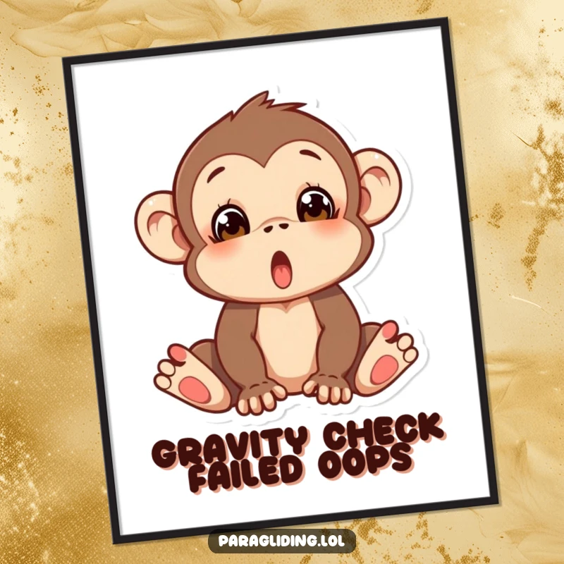 Funny Free Printable Wall Art: Silly monkey caught in a moment of surprise, almost falling, hilarious decor.