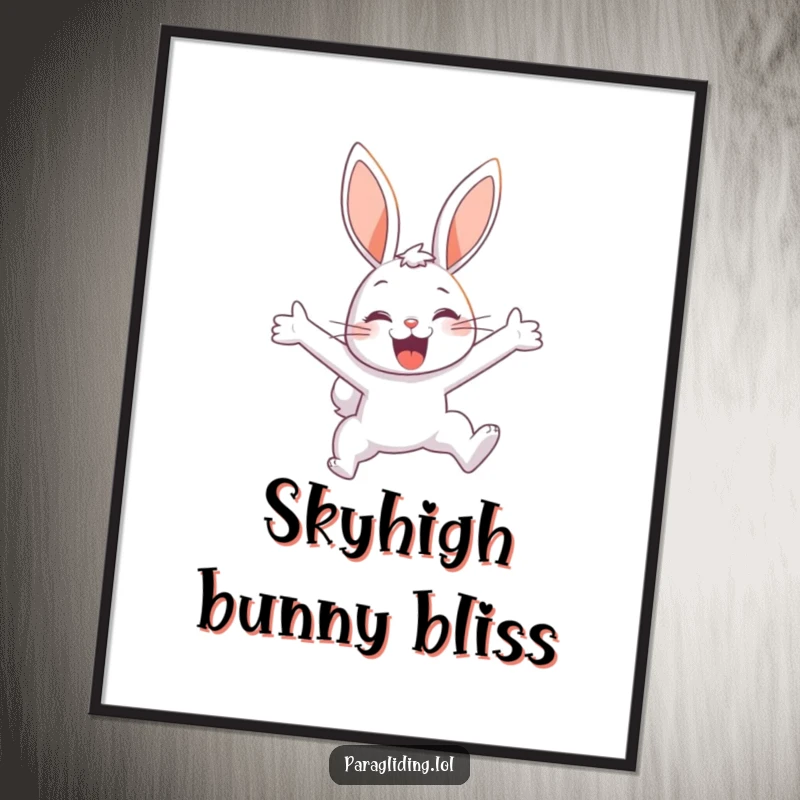 Funny Free Printable Wall Art: A bunny soars through the sky with a delighted expression, a whimsical and joyful downloadable art.