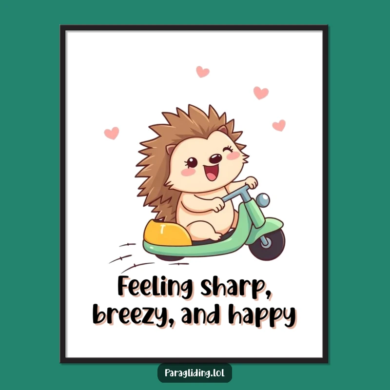 Funny Free Printable Wall Art: Hedgehog Breezy Ride Downloadable Decor