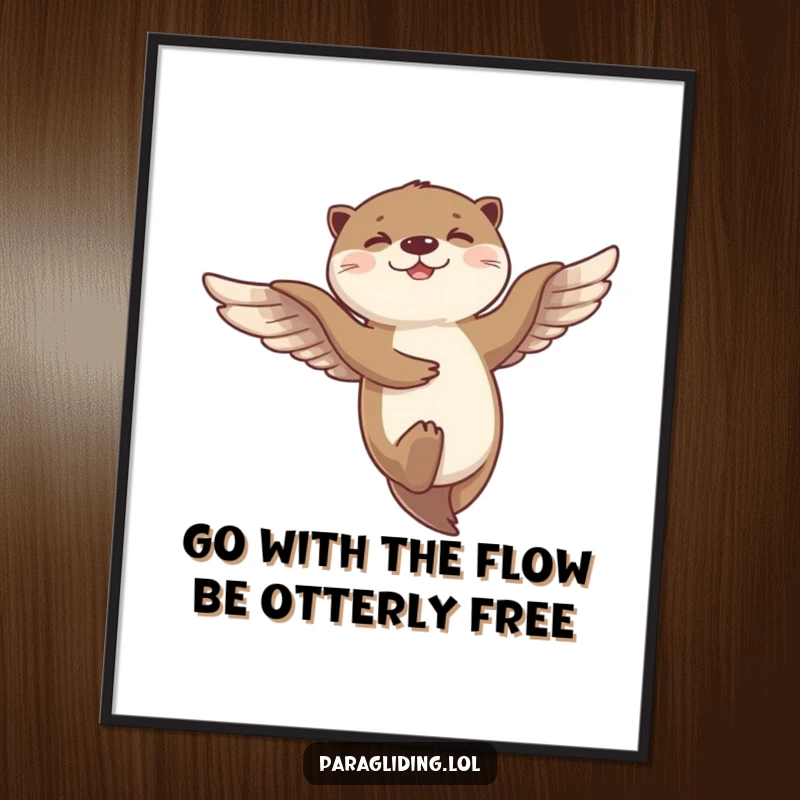 Funny Free Printable Wall Art: A giggling otter joyfully dances in the breeze during its whimsical flight, bringing cheerful vibes.