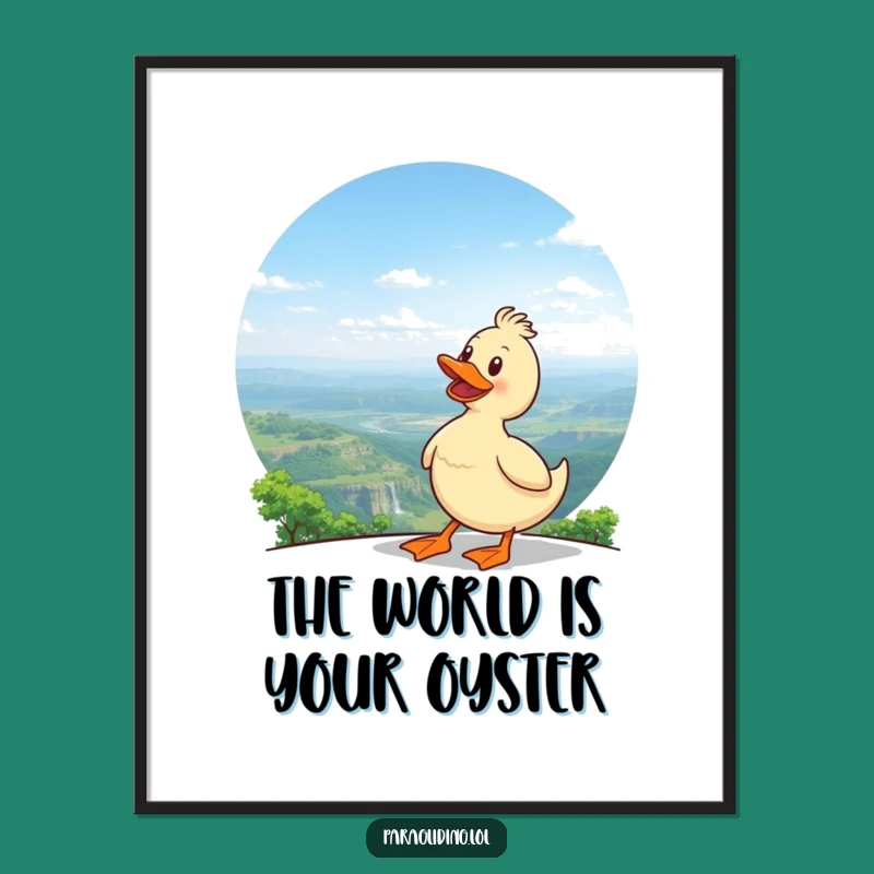 Funny Free Printable Wall Art: Delighted Duck Overlooking Landscape, Downloadable Art for Inspiring Decor