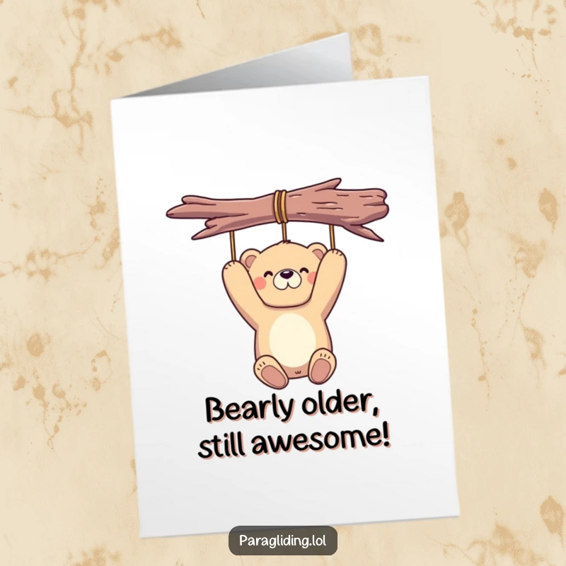 Funny Free Printable Bear Birthday Card: A proud bear floats serenely, ready to deliver birthday wishes with a chuckle.