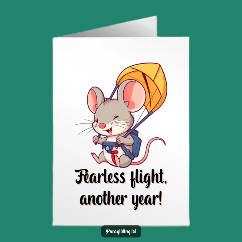 Free Printable Mouse Birthday Card: Funny Paraglider Adventure Downloadable Greeting