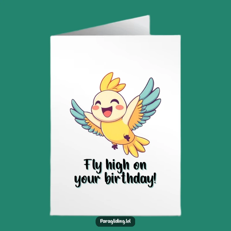 Free Printable Birthday Card: Joyful Parrot Grinning High in the Sky