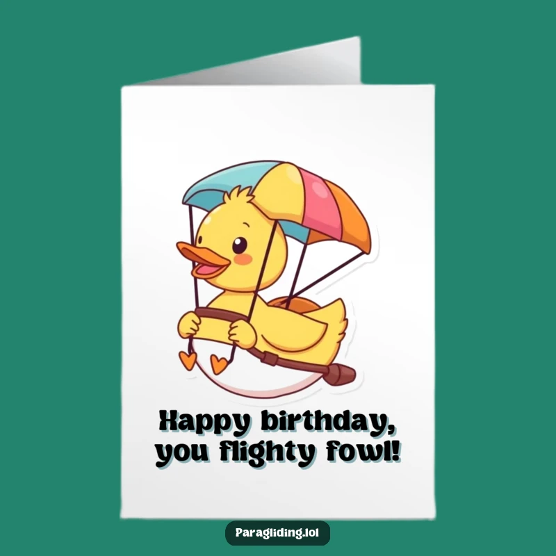 Free Printable Birthday Card: Cheerful Duck Paragliding, Funny Gift