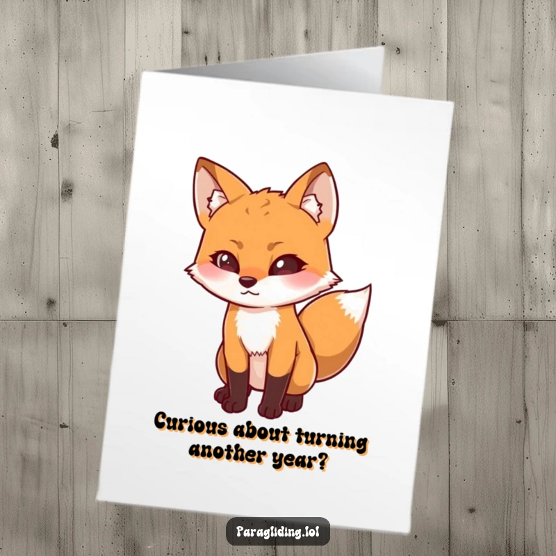 Funny Free Printable Birthday Card featuring a determined fox looking downwards with intense curiosity and a hint of mischief.
