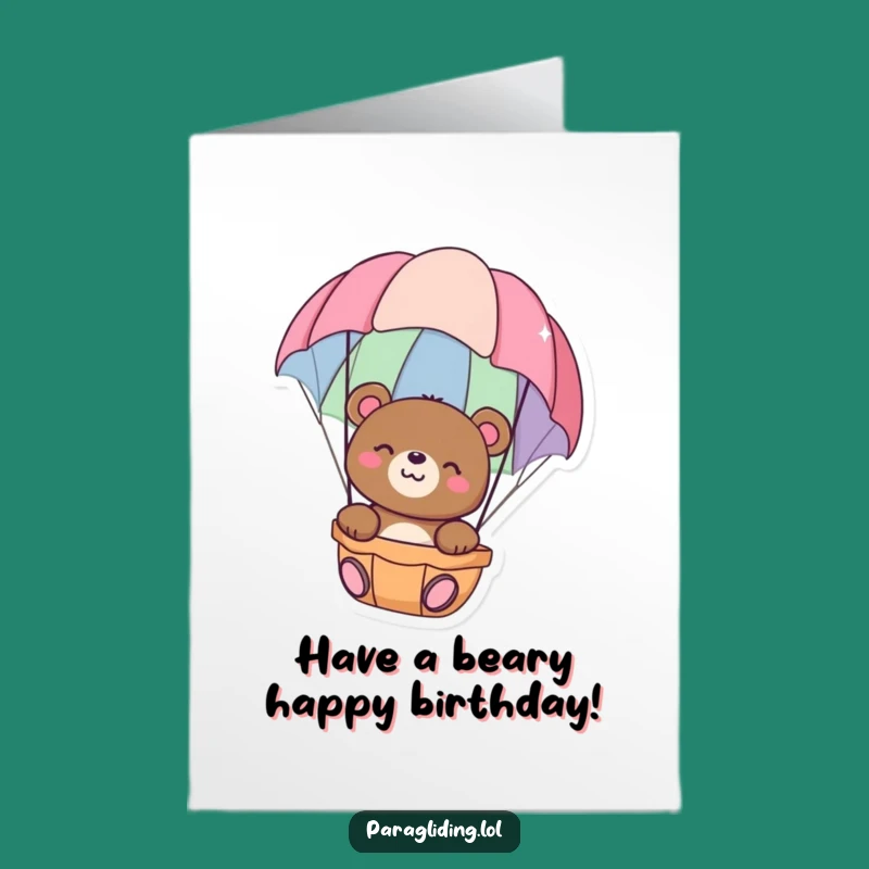 Free Printable Birthday Card: Happy Bear Parachuting with Cheer