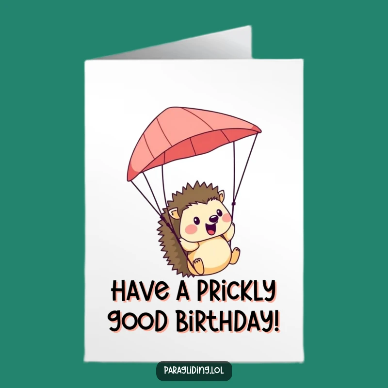 Free Printable Birthday Hedgehog Paraglider Card: Funny Downloadable Gift for Joyful Celebrations