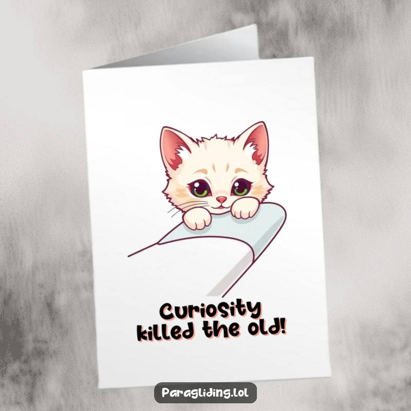 Funny Free Printable Birthday Card: Curious cat peeking over a glider edge, perfect for a playful birthday surprise