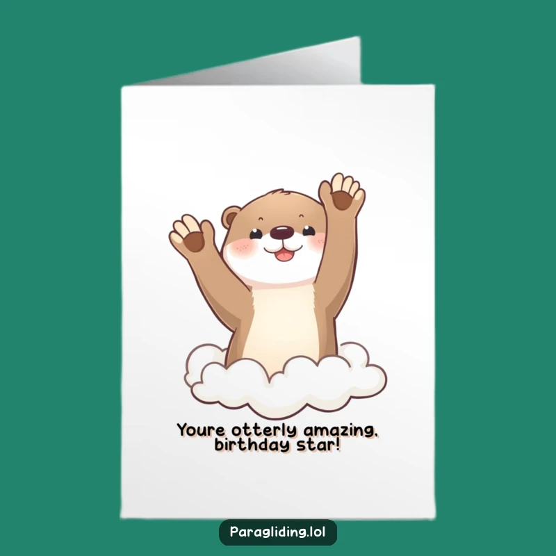 Free Printable Funny Birthday Card: Waving Otter Cloud Fun! Downloadable Gift